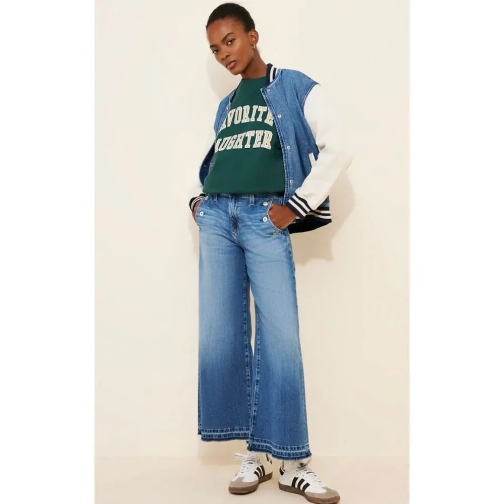 AG Dania Wide Leg Sailor Crop Frayed Jeans